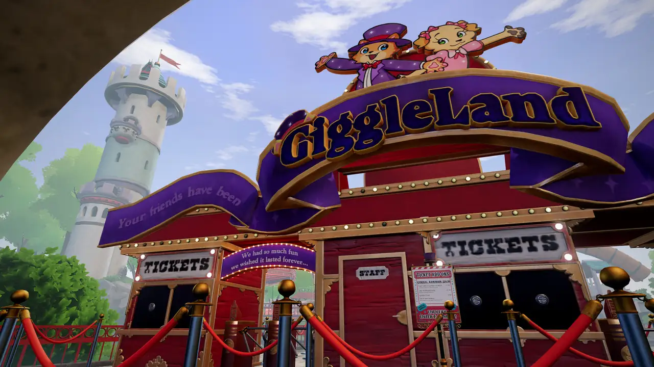Steam store screenshot of the Giggleland ticket booth in daylight